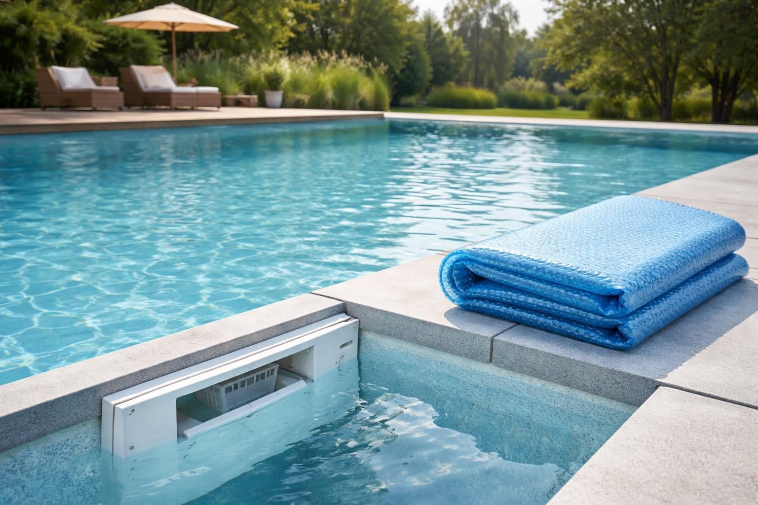 découvrez comment optimiser la filtration de votre piscine et conserver la chaleur grâce à l'utilisation combinée d'un skimmer et d'une bâche à bulle.