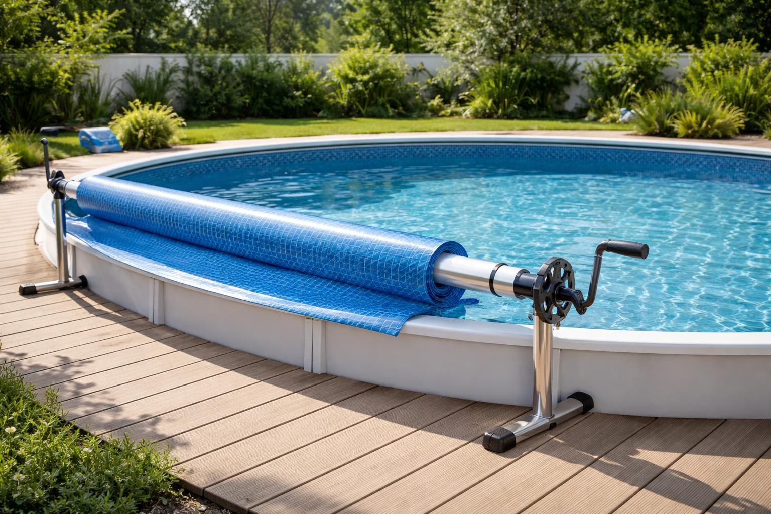 découvrez notre système d'enrouleur pour bâche de piscine hors-sol qui vous permet de gagner en confort et de faciliter la couverture de votre piscine en un clin d'œil.