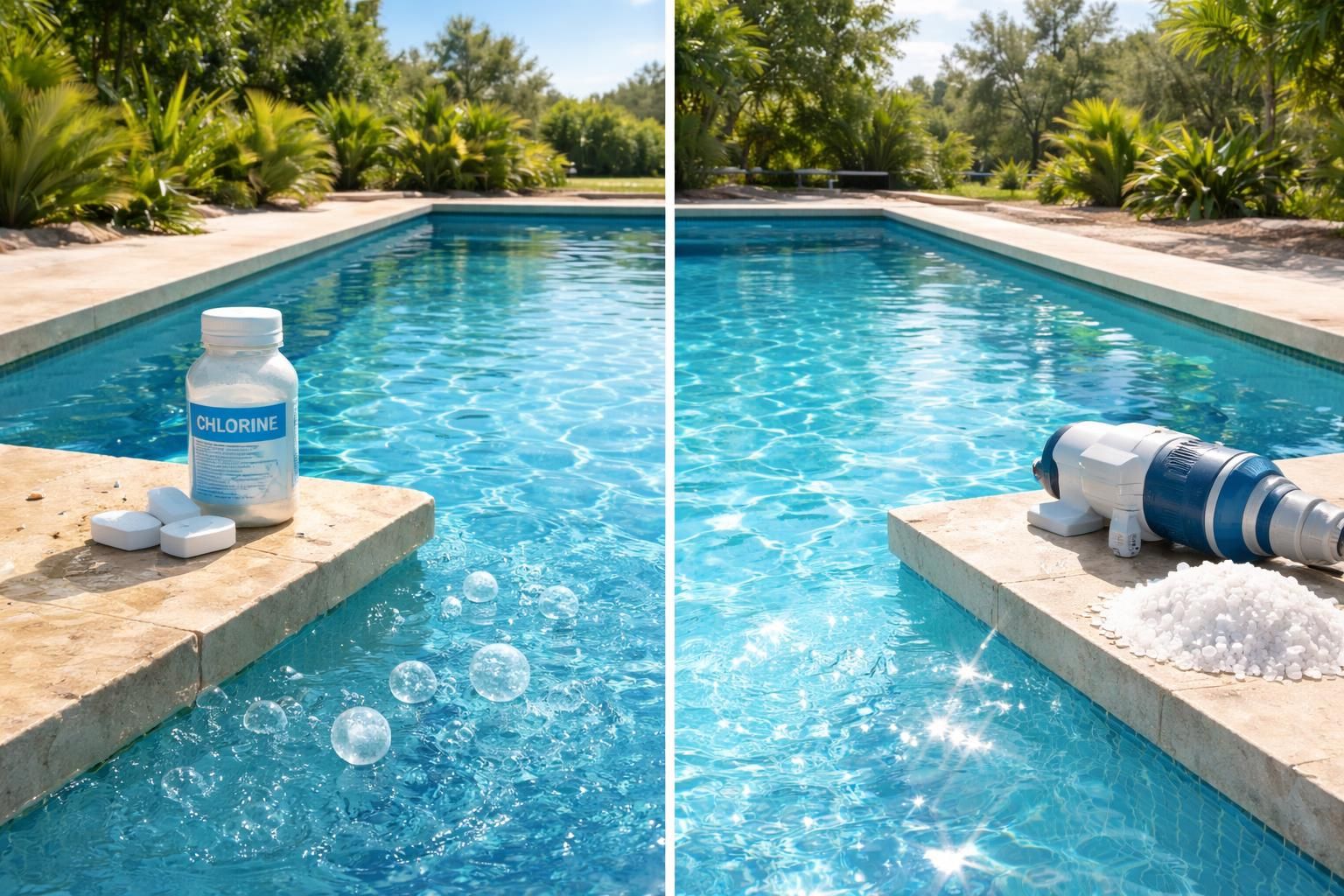 découvrez les avantages et inconvénients du chlore et du sel pour le traitement de l'eau de votre piscine et faites le meilleur choix pour une eau claire et saine.