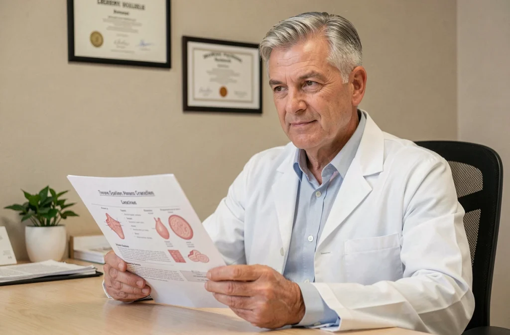 Dermatologue homme expérimenté en consultation dans son cabinet médical à Brest