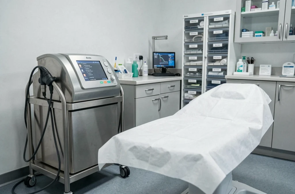 Salle de traitement laser dermatologique d'une clinique spécialisée en Finistère